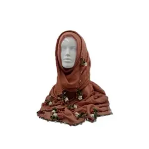 Kahverengi Pamuklu Tığ Oyası Fular Eşarp