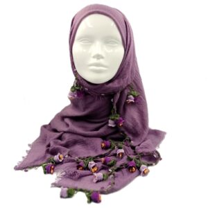 Mor Pamuklu Tığ Oyası Fular Eşarp
