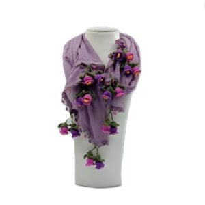 Mor Pamuklu İğne Oyalı Fular