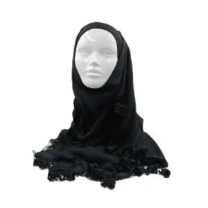 Siyah Pamuklu Tığ Oyası Fular Eşarp