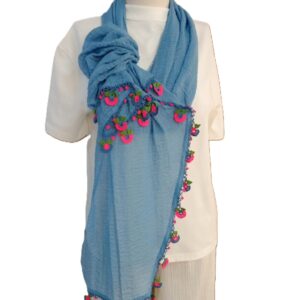 Mavi Pamuklu Tığ Oyası Fular