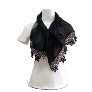 Siyah Pamuklu Tığ Oyası Fular