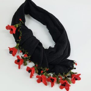 Siyah Pamuklu Tığ Oyası Fular