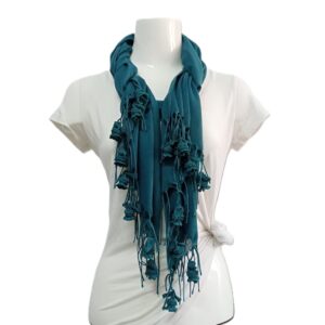 Petrol Mavisi Paşmina Tığ Oyalı Fular