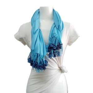 Mavi Paşmina Tığ Oyalı Fular